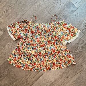 BCX Floral Cold Shoulder Blouse Size XL